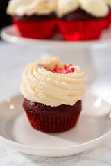 Red Velvet Cupcakes with White Chocolate Ganache Frosting