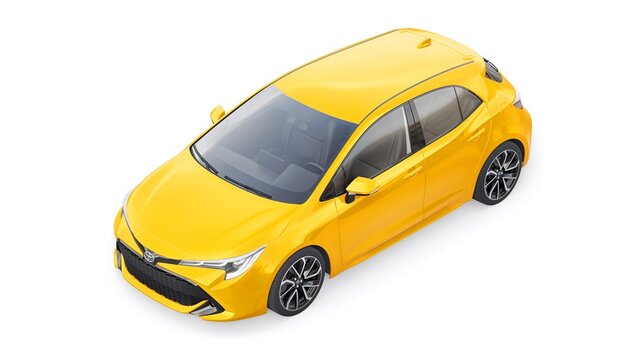 Paris, France. February 3, 2022: Toyota Auris 2019 . Compact urban family hatchback. 3D illustration.