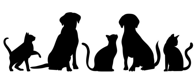 cats and dogs sitting silhouette isolated vector