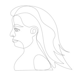 portrait girl drawing in one continuous line, isolated