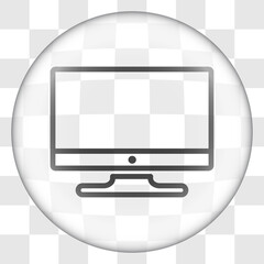 Monitor simple icon vector. Flat desing. Glass button on transparent grid
