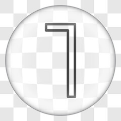Number one, numeral simple icon vector. Flat desing. Glass button on transparent grid