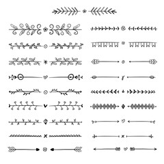 Set of doodle arrow divider, vintage border, ornate classic decoration for book, journal design