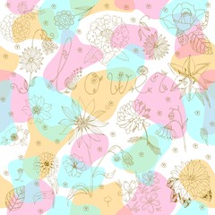 Flowers, drawn with a golden outline, and the elegant inscription 