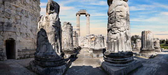 Fototapeta na wymiar Wide angle photo of temple of apollo in didyma ancient city. Historical tourism concept.