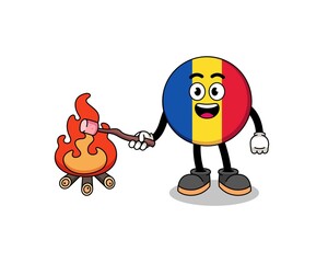 Illustration of romania flag burning a marshmallow