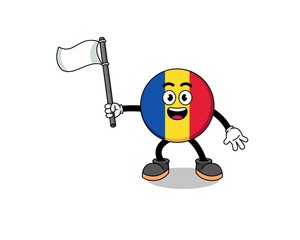 Cartoon Illustration of romania flag holding a white flag