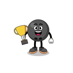 Cartoon mascot of bowling ball holding a trophy