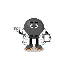 Cartoon mascot of bowling ball doctor