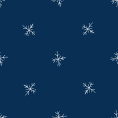 Hand Drawn Snowflakes Christmas Seamless Pattern. Subtle Flying Snow Flakes on chalk snowflakes Background. Beauteous chalk handdrawn snow overlay. Appealing holiday season decoration.