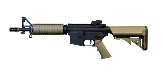 Firearm, assault rifle isolated over white background.