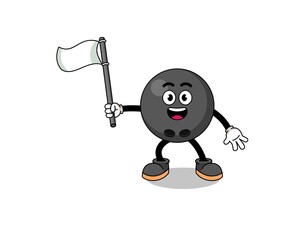Cartoon Illustration of bowling ball holding a white flag
