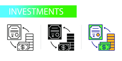 investment in securities. Three icons set for web design