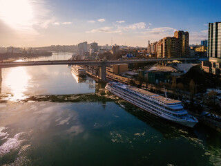 Naklejka premium Embankment in Rostov-on-Don, aerial drone view