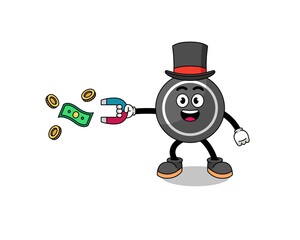 Fototapeta na wymiar Character Illustration of hockey puck catching money with a magnet