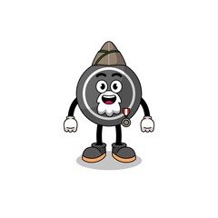 Character cartoon of hockey puck as a veteran