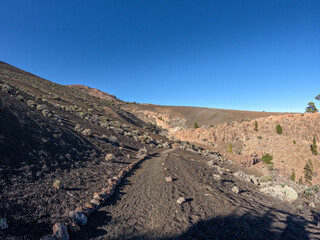 Deserted volcanic landscape with lava fields of the Teide National Park in Tenerife, Canary Islands, Spain