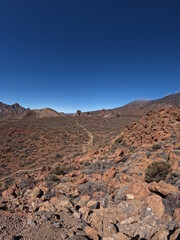 Deserted volcanic landscape with lava fields of the Teide National Park in Tenerife, Canary Islands, Spain
