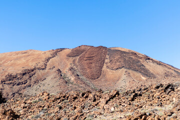 Deserted volcanic landscape with lava fields of the Teide National Park in Tenerife, Canary Islands, Spain