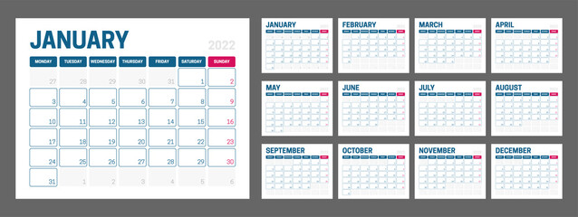2022 Corporate Calendar Vector Design