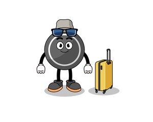 hockey puck mascot doing vacation