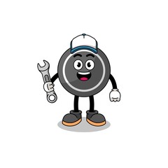 hockey puck illustration cartoon as a mechanic