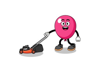 balloon illustration cartoon holding lawn mower