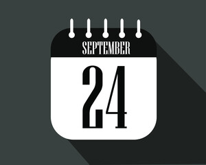 Semptember day 24. Calendar icon on a white paper with black color border on a dark background vector.