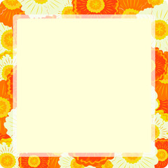 満開に咲いた鮮やかなポピーの花とイエローのコピースペースのイラスト