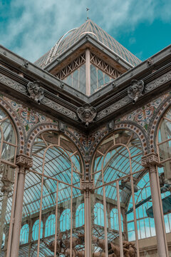 Crystal Palace in Madrid. Modern architecture. Retiro Park