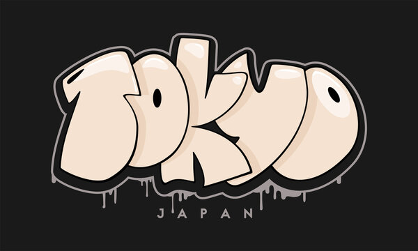 Tokyo graffiti style hand drawn lettering. Decorative vector text .