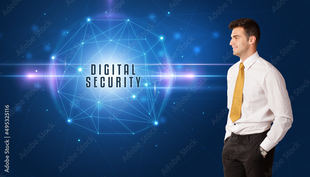 Wall mural businessman thinking about security concept