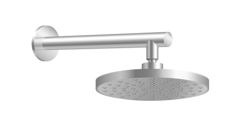 Shower head. Realistic metal sprinkler with hose. Modern equipment for douche and bath