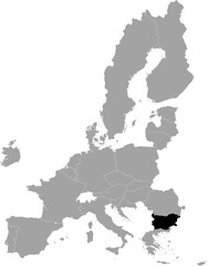 Black Map of Bulgaria within the gray map of European Union