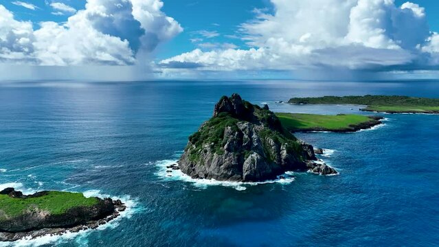 Fernando de Noronha archipelago of vulcano islands. Tropical scenery. Summer scenery.  Nature bay water of Fernando de Noronha islands at Pernambuco Brazil. Amazing scenery. Tropical destinations.