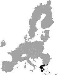 Black Map of Greece within the gray map of European Union