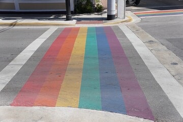 The rainbow crosswalk on Duval Street near Key West, Florida, U.S