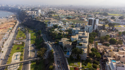 Fototapeta na wymiar Aerial view of the Chorrillos boardwalk in Lima