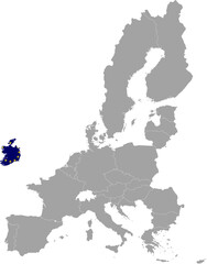 Map of Ireland with European union flag within the gray map of European Union countries