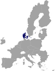 Obraz premium Map of Denmark with European union flag within the gray map of European Union countries