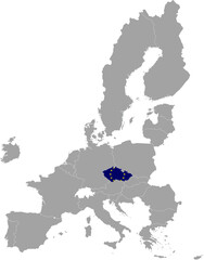Map of Czech Republic with European union flag within the gray map of European Union countries