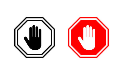Stop icon vector. stop road sign. hand stop sign and symbol. Do not enter stop red sign with hand