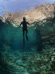freediver apnea boy man  free diving  underwater scenery