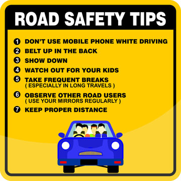 ROAD SAFETY TIPS, SIGN AND STICKER VECTOR