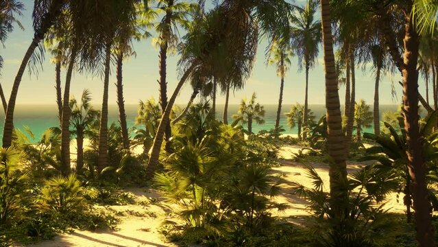 desert island with palm trees on the beach
