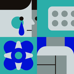 Concept of antidepressants are saving people from depression and about pills effect on mood and health. Flat cartoon vector illustration for banners, site, posters