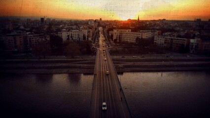 sunset in the city and river 