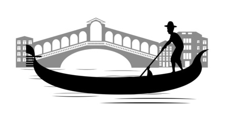 silhouette design of Venice and boat  .famous symbol of Italy ,vector illustration