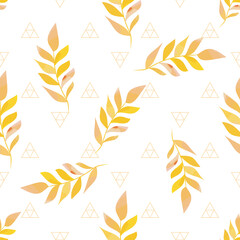 Yellow watercolor leaf branch seamless pattern. Limitless floral textile fabric wrap foil background