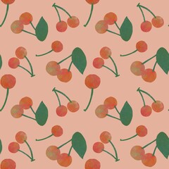 さくらんぼのパターンイラストピンク